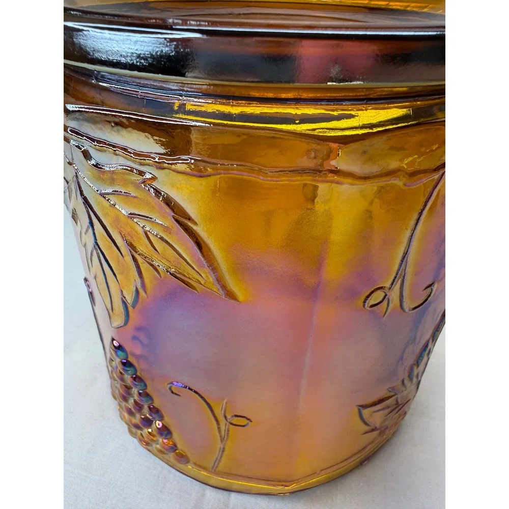 VTG Indiana Glass Harvest Grape Marigold Carnival Glass Lidded Canister 8